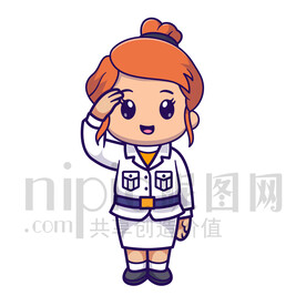 可爱卡通敬礼的小女孩