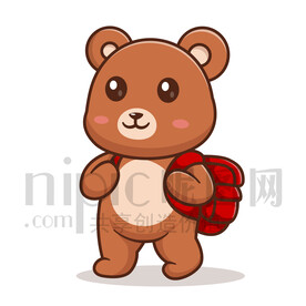 可爱卡通背着书包的小灰熊