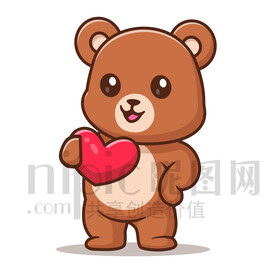 可爱卡通抱着爱心的小熊