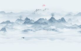 新中式床头山水画背景墙