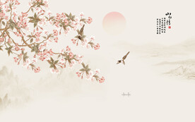 中式水墨山水花鸟背景墙