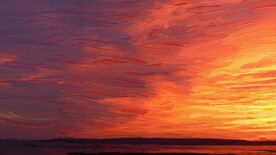 火红 油画 晚霞