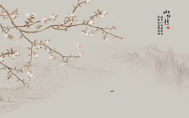 新中式工笔花鸟画电视背景墙