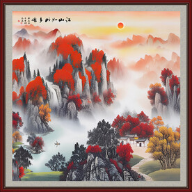 旭日东升山水画