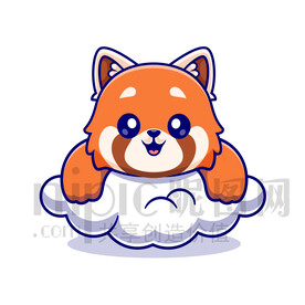 可爱卡通趴在云朵上的小浣熊