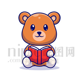 可爱卡通拿着书学习的棕熊