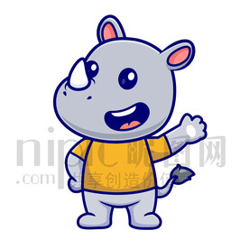 可爱卡通挥手的犀牛