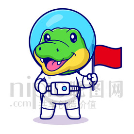 可爱卡通宇航员大鳄鱼