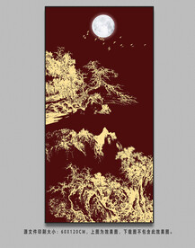 新中式金色山水画线条山水装饰画