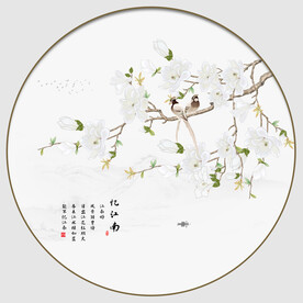 圆形花鸟画装饰图