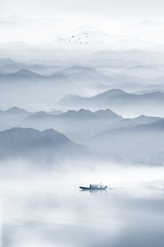 水墨山水画玄关墙画