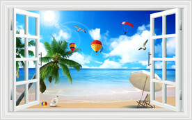 蓝天白云大海窗户