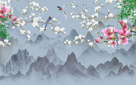 玉兰花鸟玉堂富贵背景墙