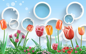 3D立体圆圈郁金香背景墙