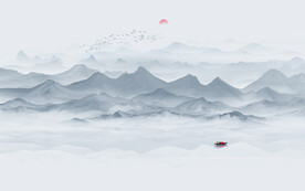 中式意境水墨山水画