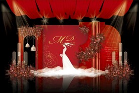 红色简约婚礼背景