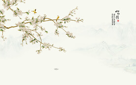 床头中式花鸟画背景墙