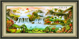 瀑布油画