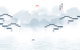 水墨江南水乡背景墙