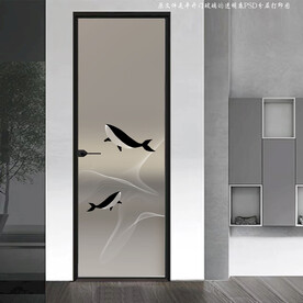 高清分层透明底平开门玻璃打印图