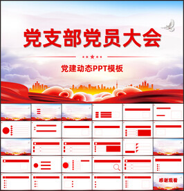 红色党建党支部党员大会PPT