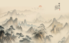 中式古风迎客松背景墙