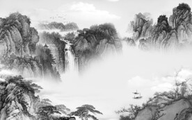 最新 中式灰山水画 Tif分层