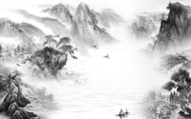 高端 中式灰山水画 Tif分层
