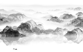 高档 中式灰山水画 Tif分层