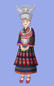 苗族姑娘全身刺绣服饰银饰插画