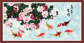 牡丹九鱼图