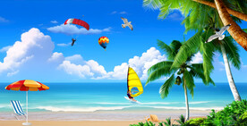 蓝天大海沙滩风景画