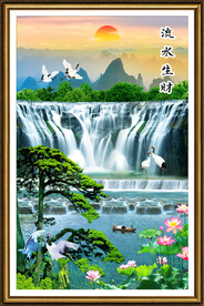 迎客松山水风景流水生财图