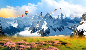 秋天雪山风景画