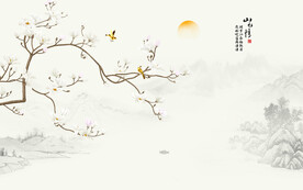新中式手绘花鸟画背景墙