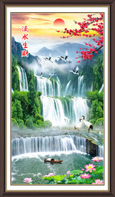 流水生财瀑布山水画