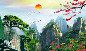 迎客松松鹤延年装饰画