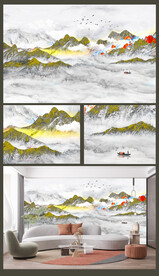 新中式水墨山水意境山水画