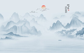 水墨江南水乡背景墙