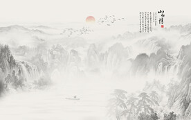 新中式水墨山水壁画背景墙