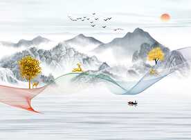 中式意境山水背景装饰画