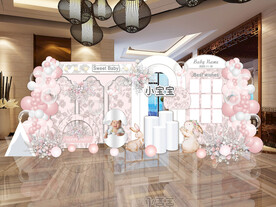 粉色香风女孩宝宝宴兔子主题背景