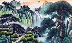 迎客松山水画