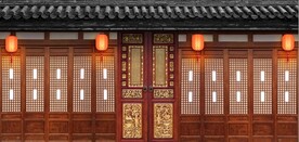 仿古中式古建筑酒楼背景墙壁画