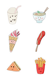 手绘卡通美食手账免抠元素