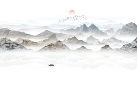 新中式水墨山水画电视背景墙