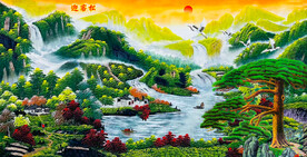 迎客松山水国画