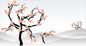 国风水墨花朵树木背景CDR矢量