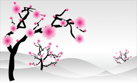 国风水墨花朵树木背景CDR矢量