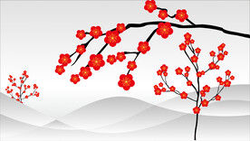 国风水墨花朵树木背景CDR矢量